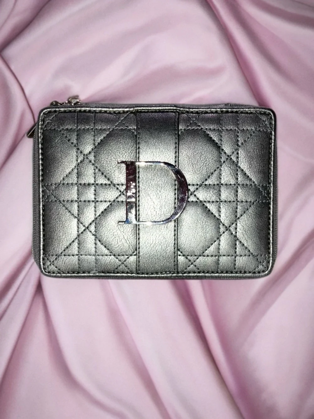 Dior Silver Logo Limited Edition Quilted Pouch Clutch Palette Travel Case Wallet